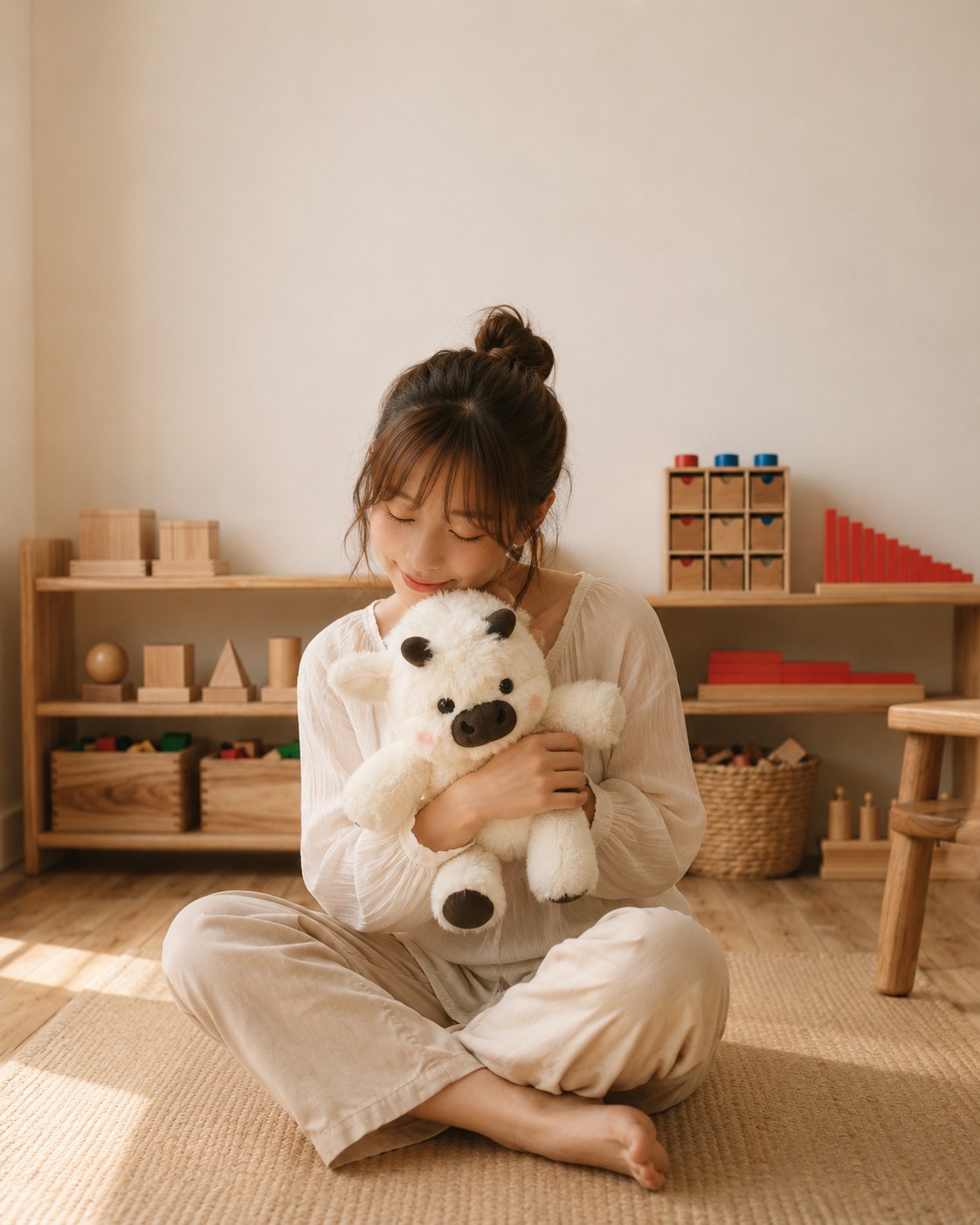 Person relaxing with a soft plush companion